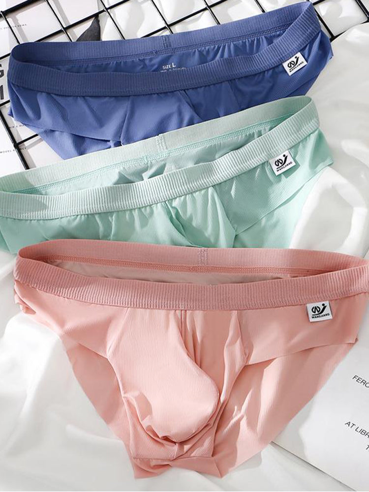 3 Pack Men's Ultra-Thin Breathable Ribbed Ice Silk Briefs