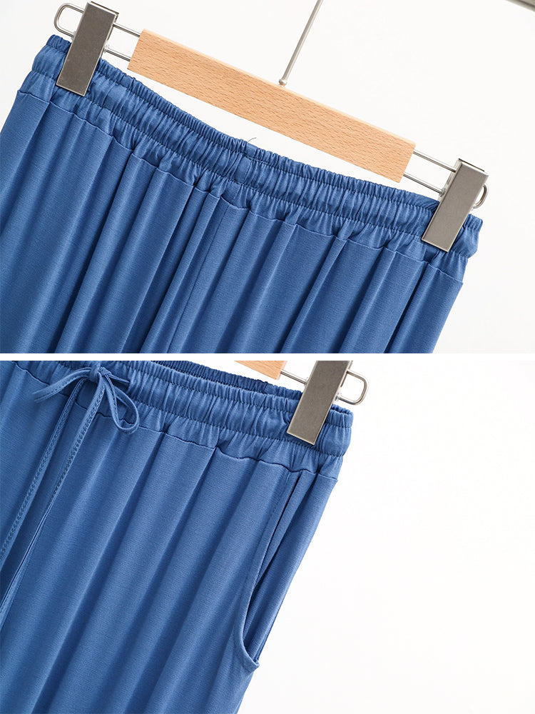 Modal Men's Long Sleeve Long Pants Pajamas | Deep Pocket Thin Plus Size Soft Breathable Loungewear