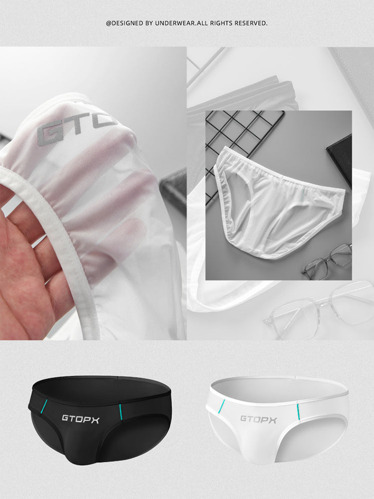 2 Pack Men's Ice Silk Single Layer U-Convex Low-Rise Sexy Semi-Transparent Bikini