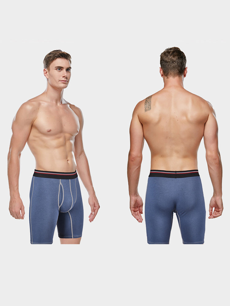 2 Pack Men's Long High Waist Cotton Sports Anti-friction Leg Boxer Briefs