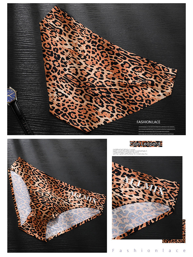 3 Pack ALLMIX Men's 3D Pouch Sexy Leopard Print Ice Silk Briefs
