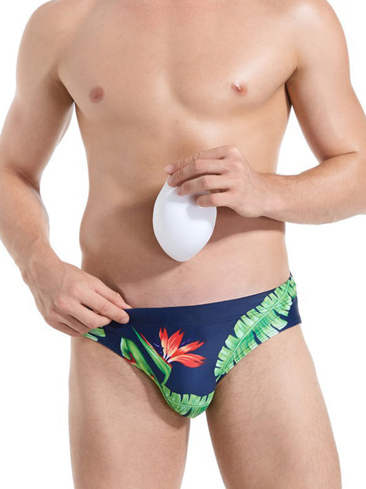 Men's Floral Print Swim Briefs With Removable Pad