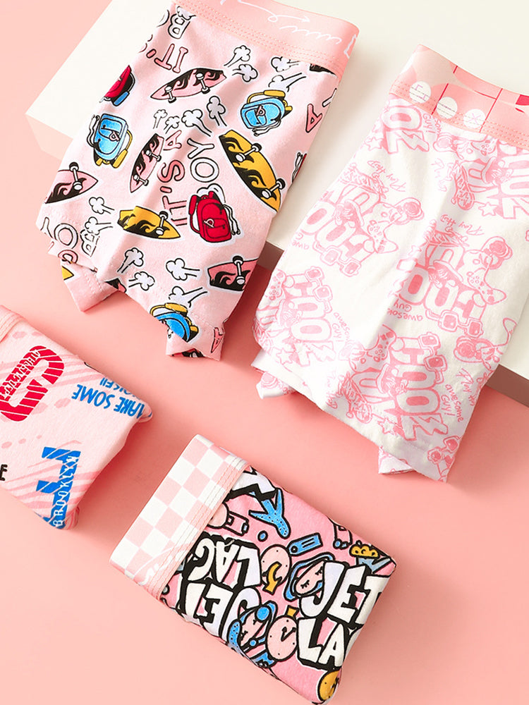 4 Pack Men's Cartoon Cotton Anti-Bacterial Boxer Briefs