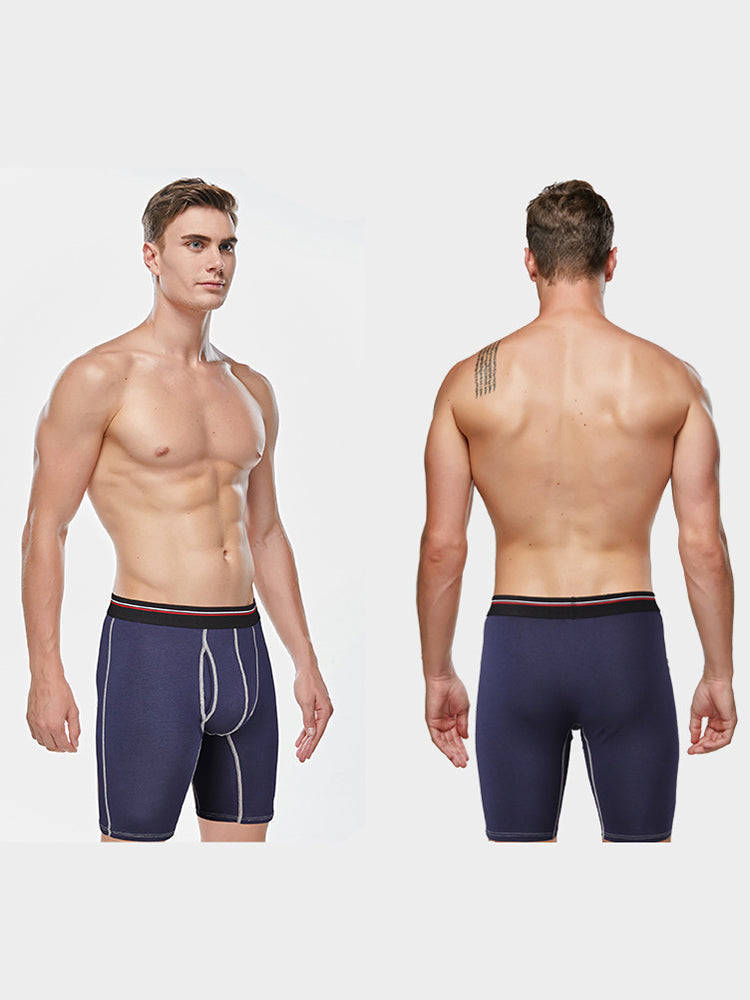 2 Pack Men's Long High Waist Cotton Sports Anti-friction Leg Boxer Briefs