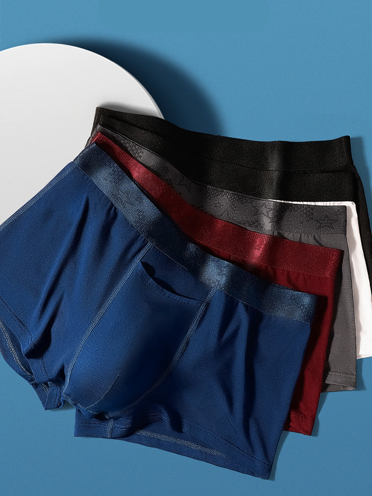 4 Pack Men's Solid Color Separation Pouch Style Separated Breathable Rayon Trunks