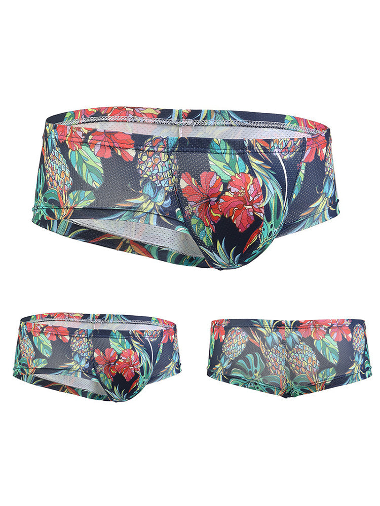 Men's Sexy Botanical Printed Mesh Underwear