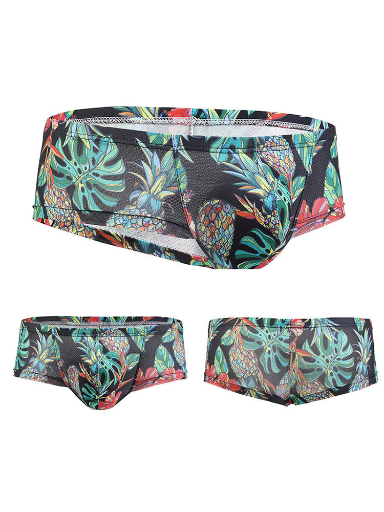 Men's Sexy Botanical Printed Mesh Underwear