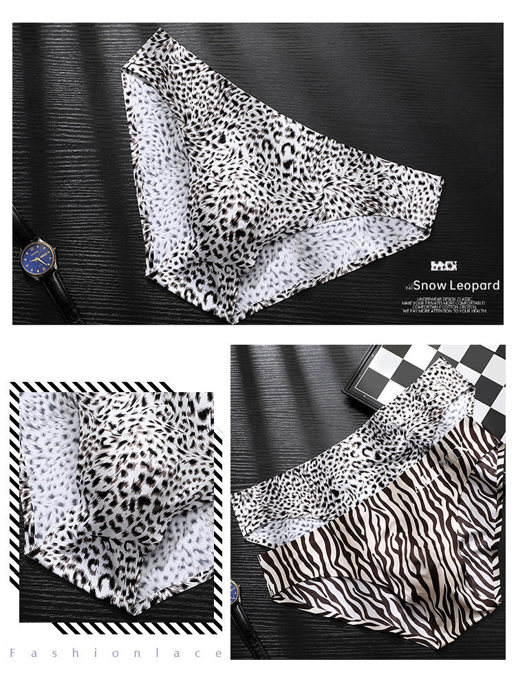 3 Pack ALLMIX Men's 3D Pouch Sexy Leopard Print Ice Silk Briefs
