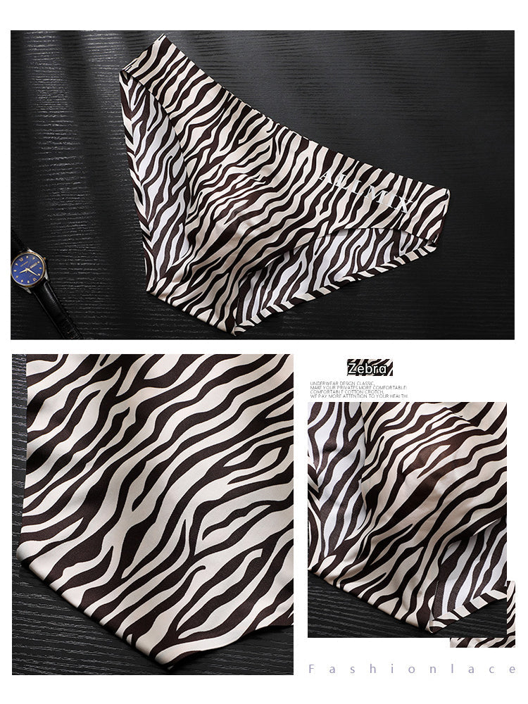 3 Pack ALLMIX Men's 3D Pouch Sexy Leopard Print Ice Silk Briefs