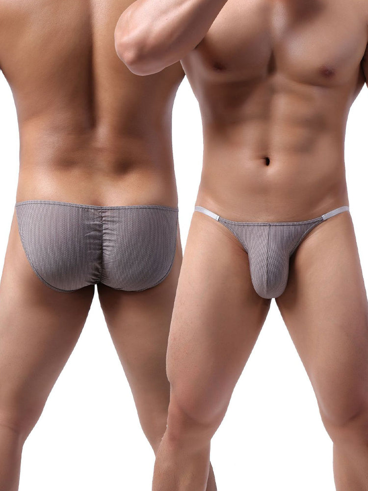 3 Pack Men's Low Rise Striped Camisole Briefs with Raised Pockets