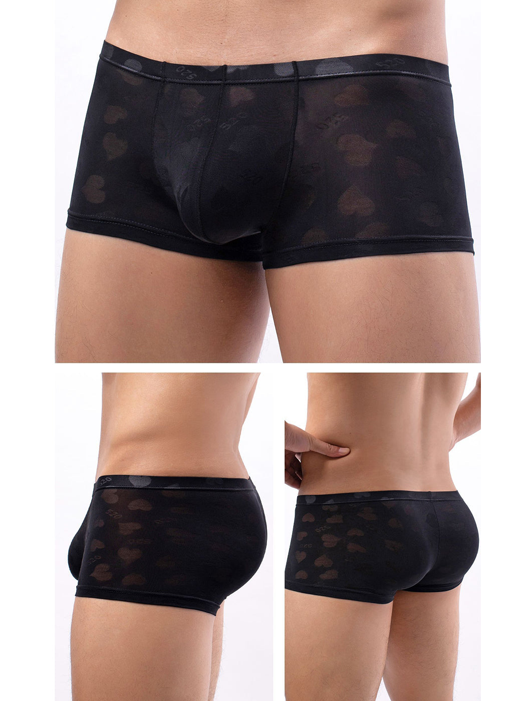 3- Pack Men's Sexy Heart Mesh Trunks