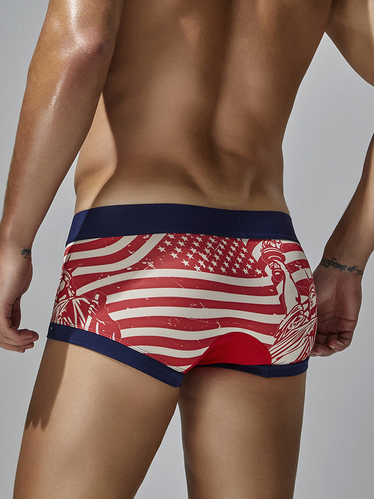 2 Pack Men's Statue of Liberty Print Comfortable and Breathable Trunks