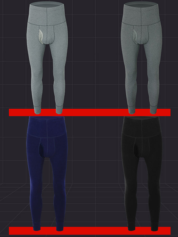 メンズ ハイウエスト プラス フリース コットン ウォームパンツ フライ付き