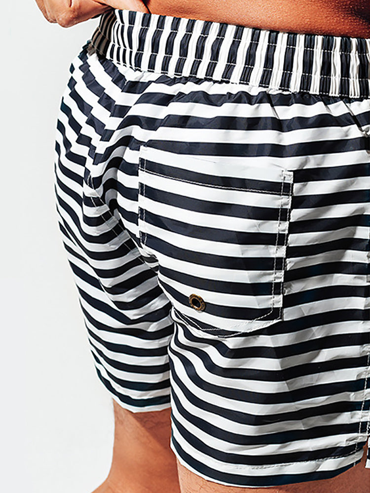 Men's Stripe Drawstring Swim Board Shorts