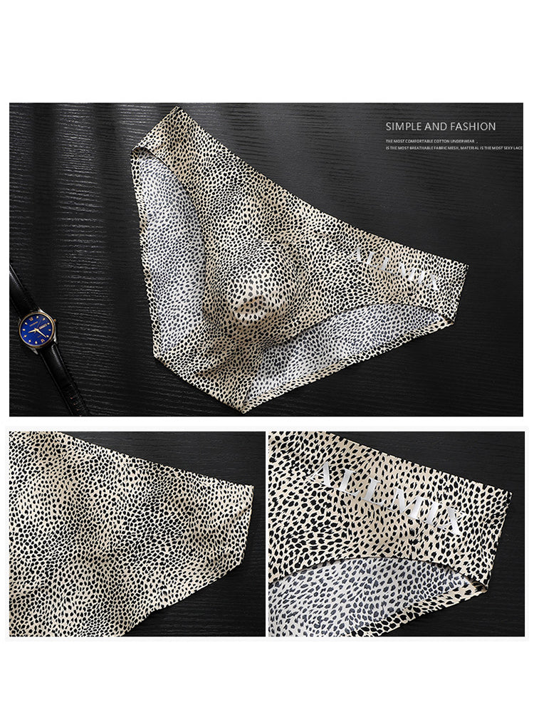 3 Pack ALLMIX Men's 3D Pouch Sexy Leopard Print Ice Silk Briefs