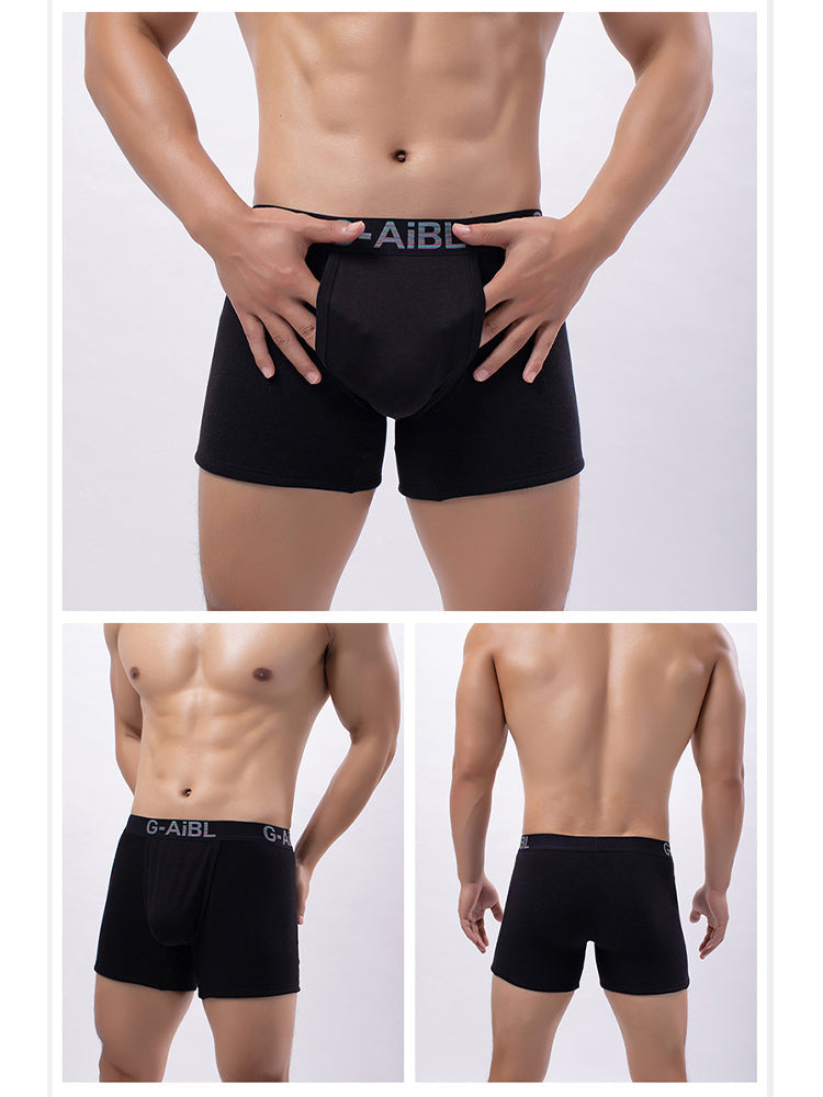 2 Pack Men's Solid Color Bullet Separated U-Pocket Plush Boxer Briefs