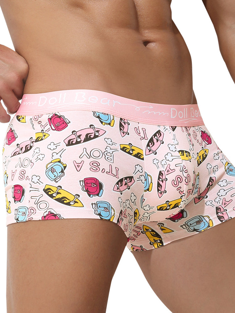 4 Pack Men's Cartoon Cotton Anti-Bacterial Boxer Briefs
