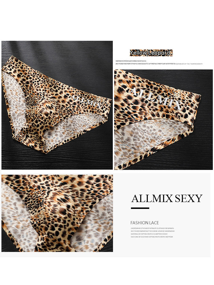 3 Pack ALLMIX Men's 3D Pouch Sexy Leopard Print Ice Silk Briefs