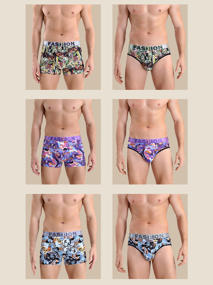 3 Pack Men's Cartoon Modal Printed Briefs And Trunks