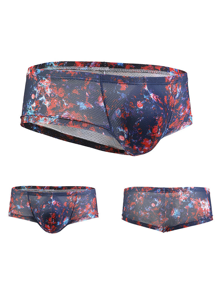 Men's Sexy Botanical Printed Mesh Underwear