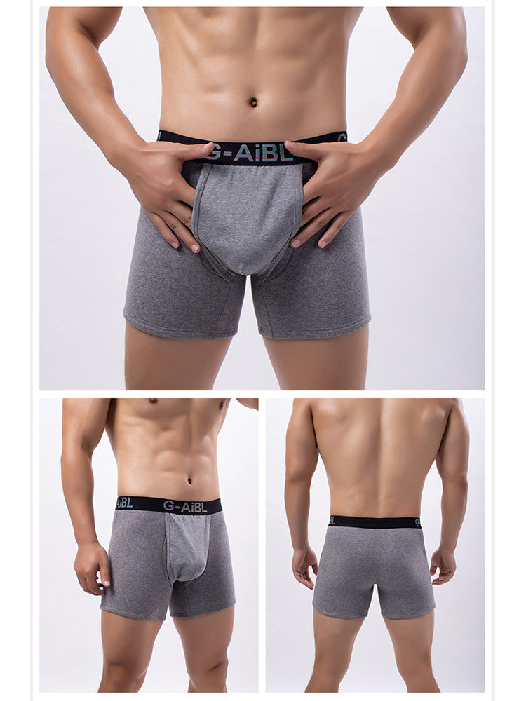 2 Pack Men's Solid Color Bullet Separated U-Pocket Plush Boxer Briefs