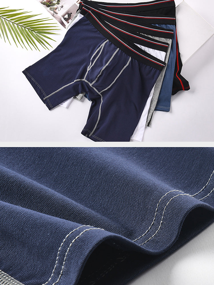 2 Pack Men's Long High Waist Cotton Sports Anti-friction Leg Boxer Briefs