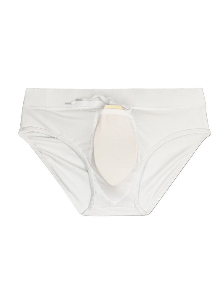 Men's Padded Solid Drawstring Swimsuit Bikini Briefs