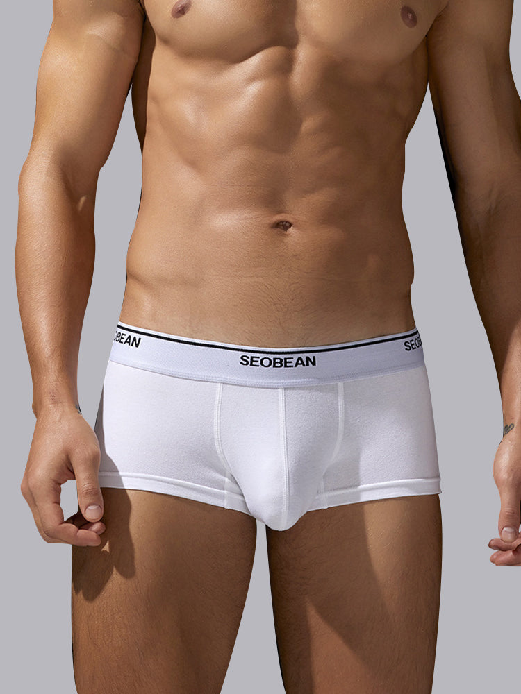 2 Pack Men's Cotton-Spandex Blend Solid Color Elastic Breathable Trunks