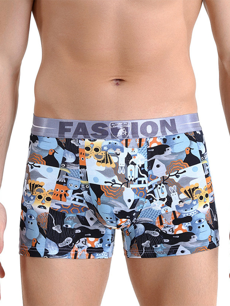3 Pack Men's Cartoon Modal Printed Briefs And Trunks