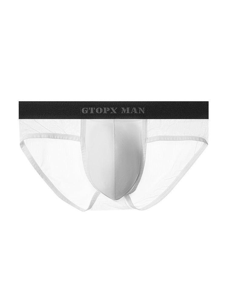 2 Pack Men's Ice Silk Semi-Transparent Mesh U-Convex Pouch Breathable Sexy Sport Briefs