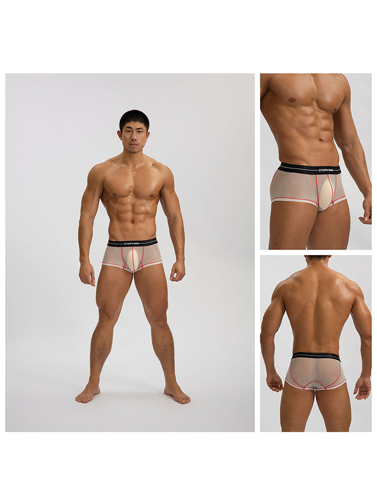 2 Pack Men's Sexy Low-rise Transparent Mesh Trunks
