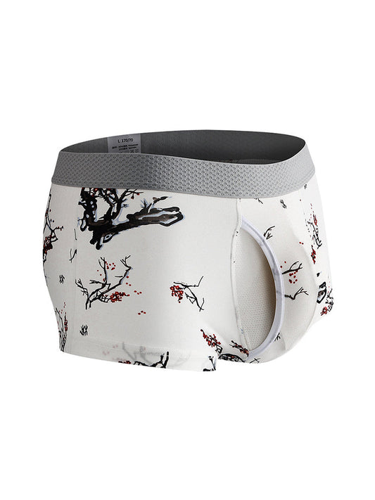 2 Pack Men's U-Pouch Side Vent Printed Trunks