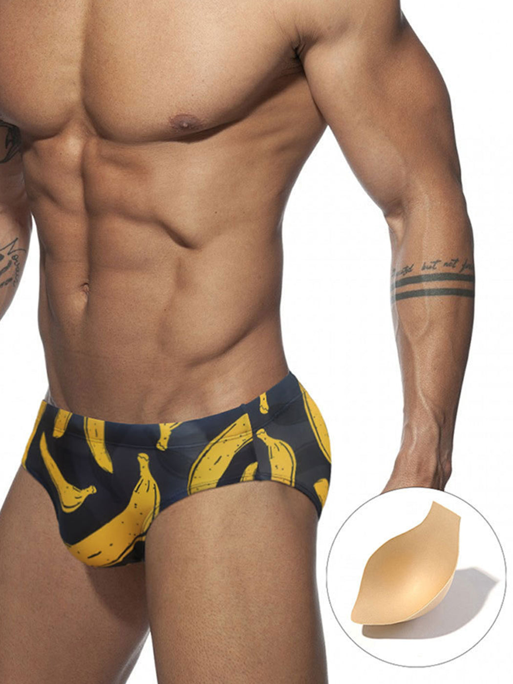 Men's Banana Print Swim Briefs with Removable Pad