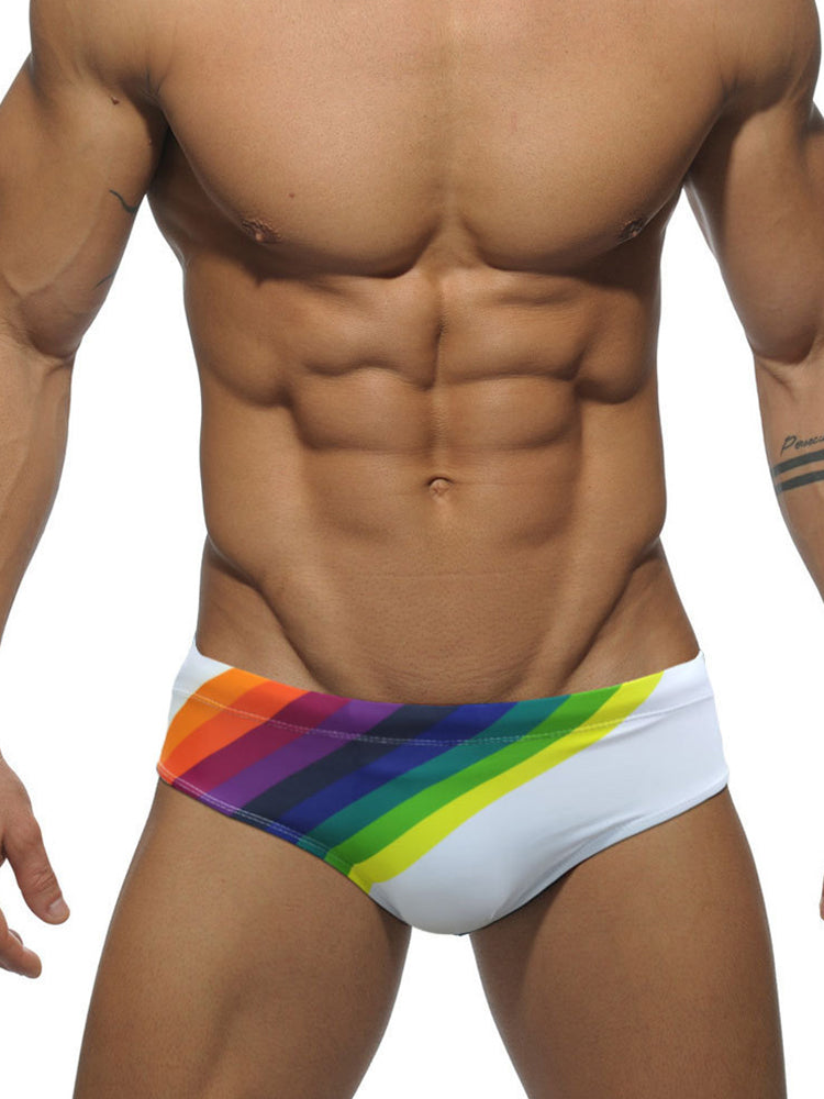 Men's Rainbow Stripes Swim Briefs with Removable Pad