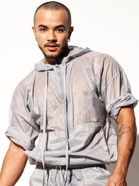 Men's Half Sleeve Hooded Activewear Tops