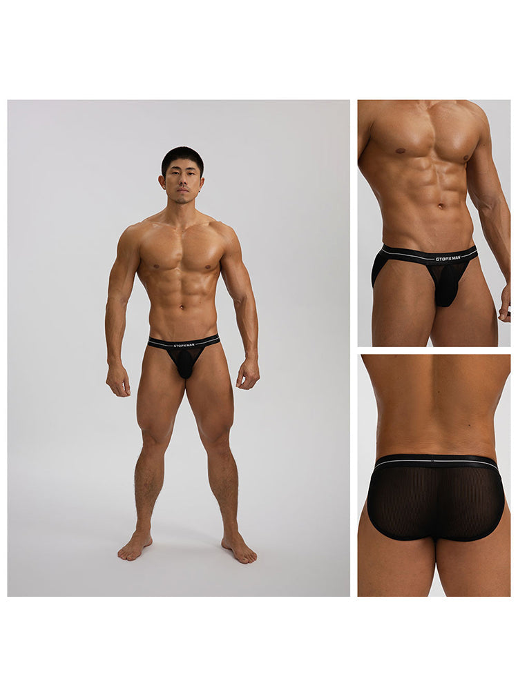 2 Pack Men's Sexy Striped Mesh Briefs