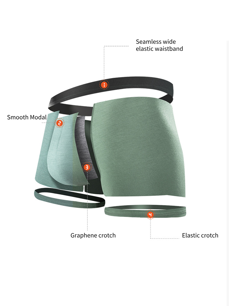 3-pack Men's Sports Antibacterial Graphene Boxer Shorts