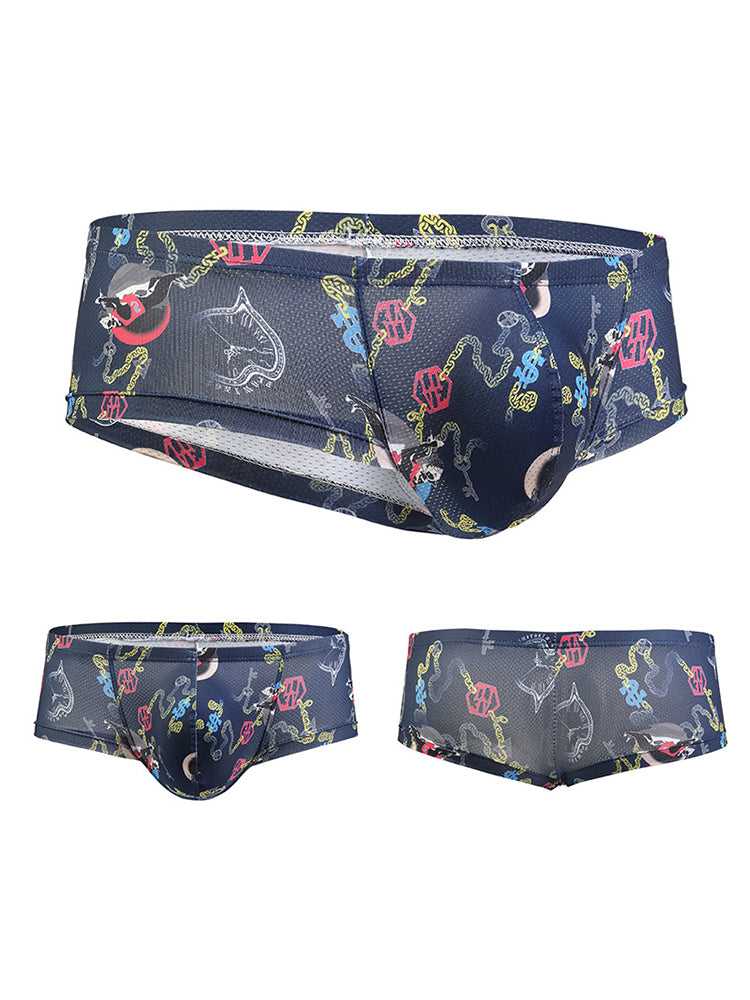 Men's Sexy Botanical Printed Mesh Underwear