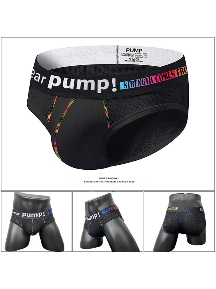 Men's Mesh Briefs With Colorful Spliced Lines