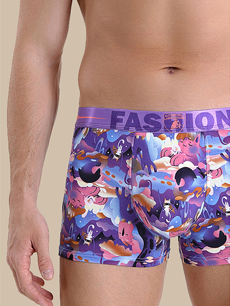 3 Pack Men's Cartoon Modal Printed Briefs And Trunks