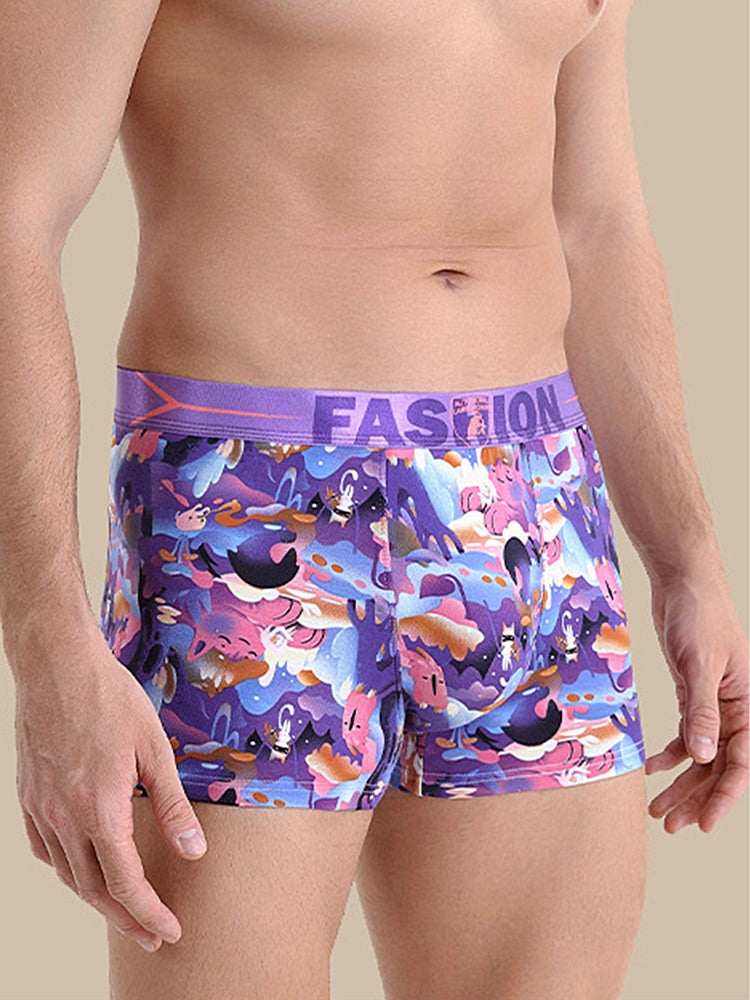 3 Pack Men's Cartoon Modal Printed Briefs And Trunks