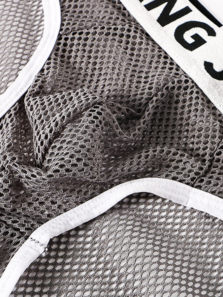 2 Pack Men's Sexy Mesh Sheer Briefs with U-Shaped Pocket