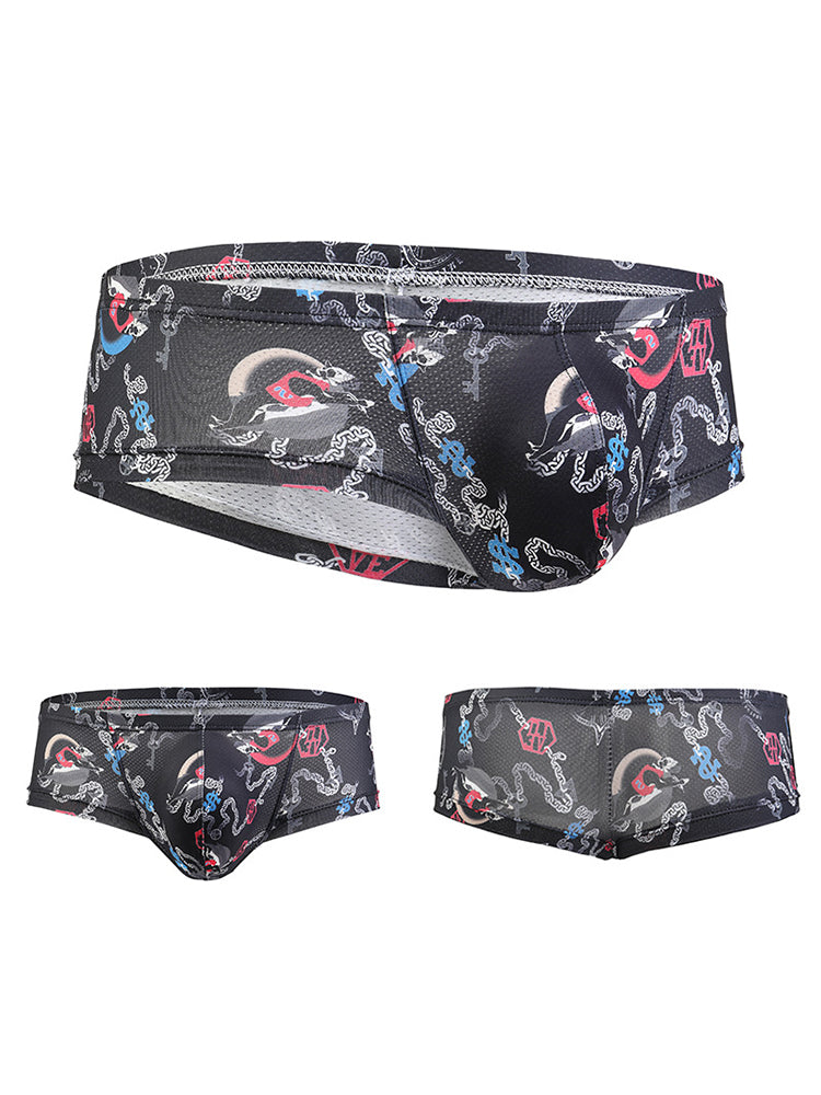 Men's Sexy Botanical Printed Mesh Underwear