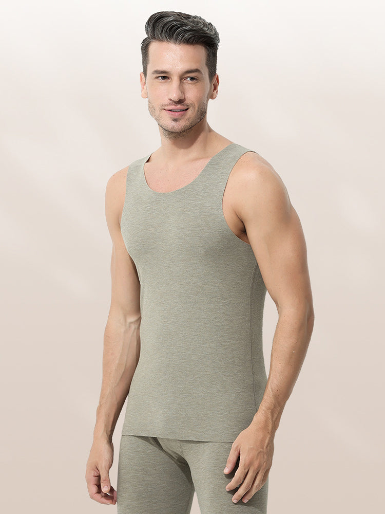 Men's Thermal Silk-Wool Sleeveless Vest - Solid Color Seamless Base Layer