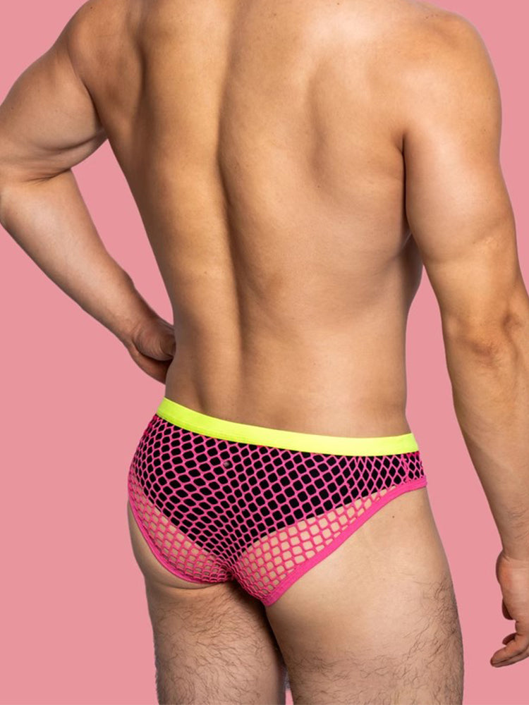 メンズ ローウエスト セクシー ビッグメッシュ 通気性 透明 スポーツブリーフ 3枚組