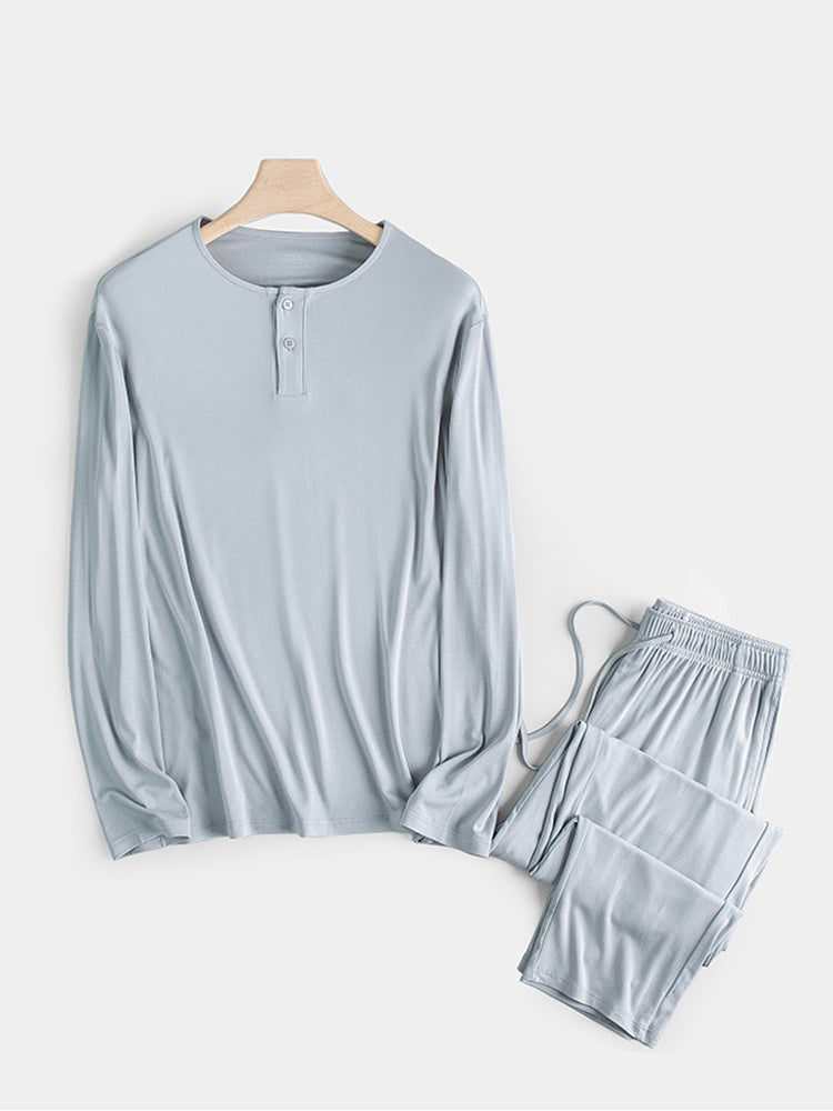 60S Modal Men's Solid Color Pajama Set | Comfortable Casual Wear for All Seasons