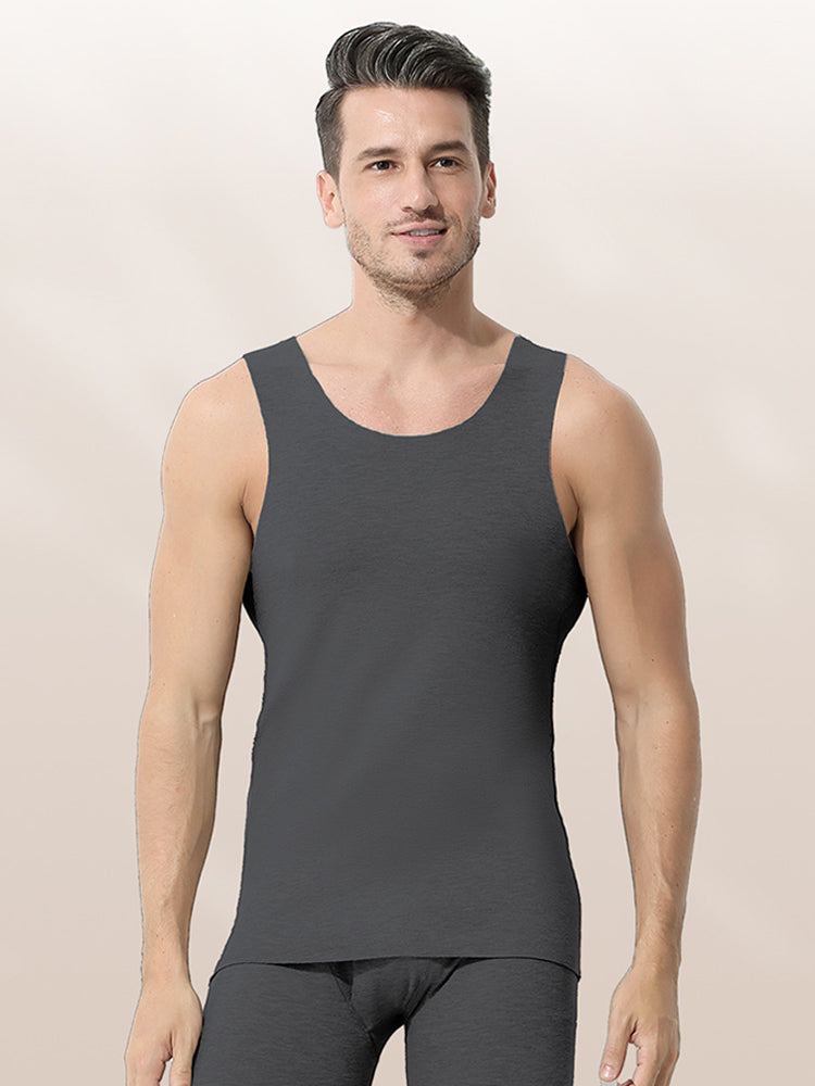 Men's Thermal Silk-Wool Sleeveless Vest - Solid Color Seamless Base Layer