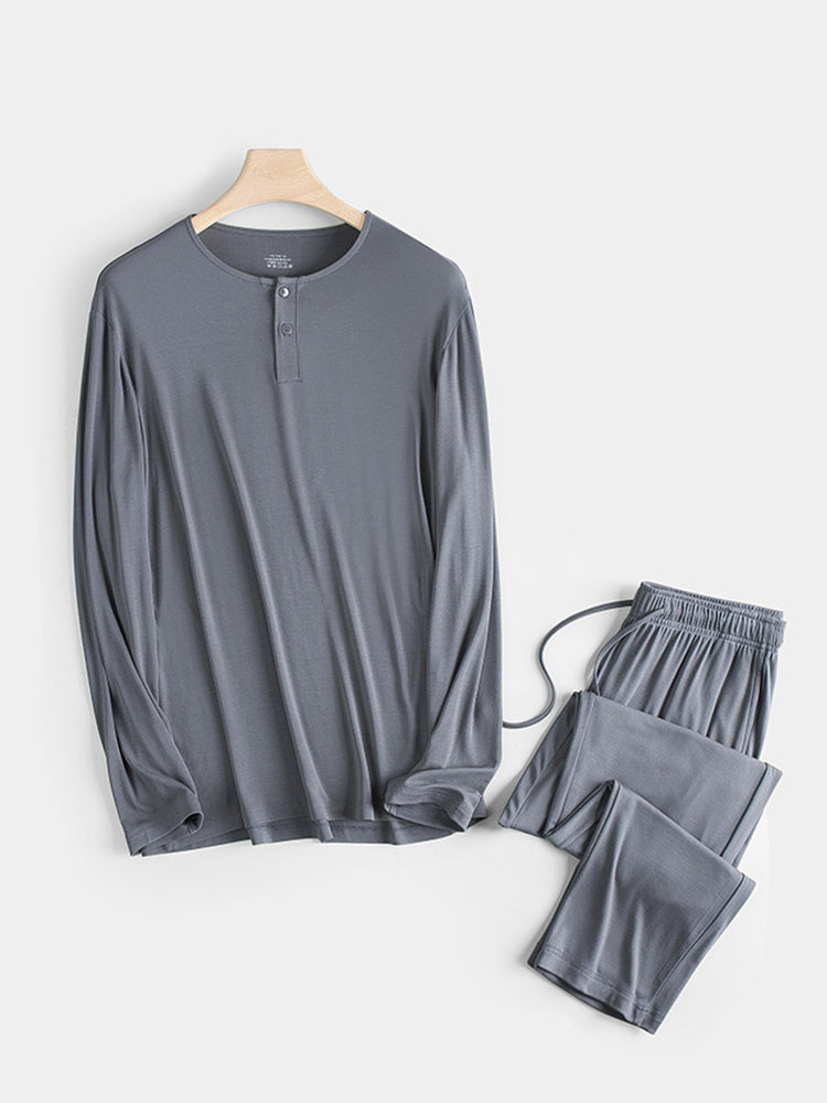 60S Modal Men's Solid Color Pajama Set | Comfortable Casual Wear for All Seasons