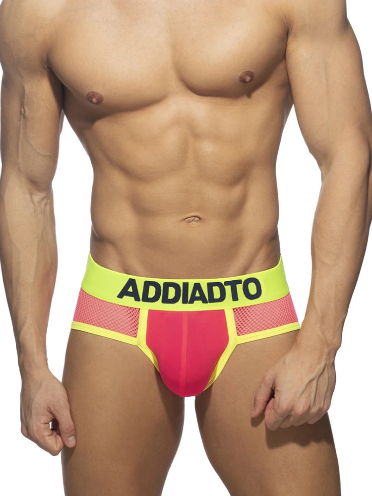 メンズ ネオンメッシュ 高弾性 U凸型 立体ポーチ スポーツブリーフ 2枚組