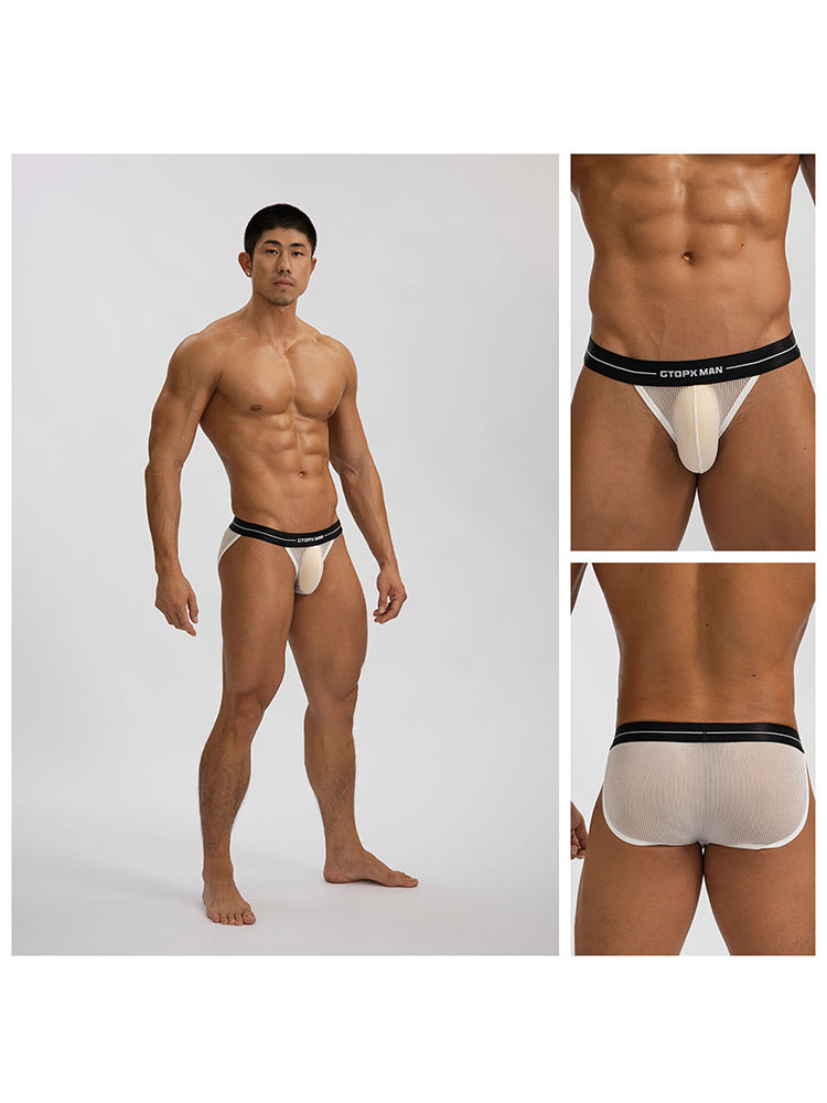2 Pack Men's Sexy Striped Mesh Briefs